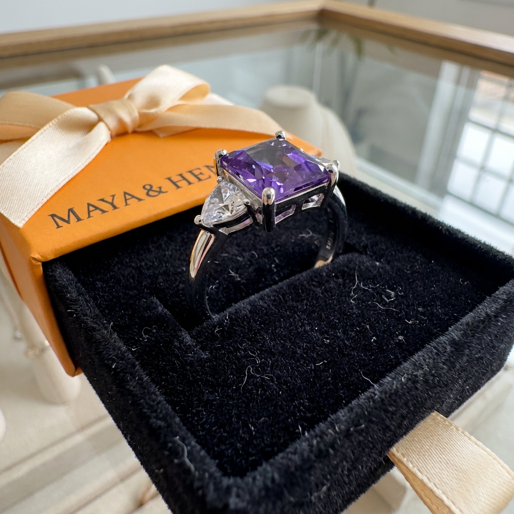 Trinity Amethyst Ring | White Gold