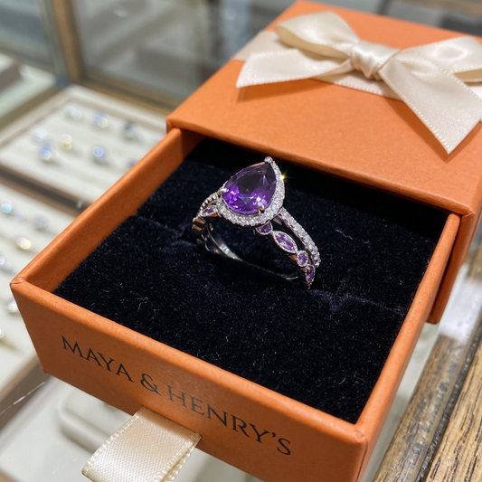 Teardrop Amethyst Ring Set | White Gold