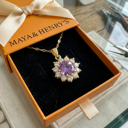 Amethyst Sunflower Necklace | Gold