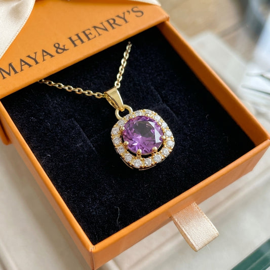 Amethyst Square Pave Necklace | Gold