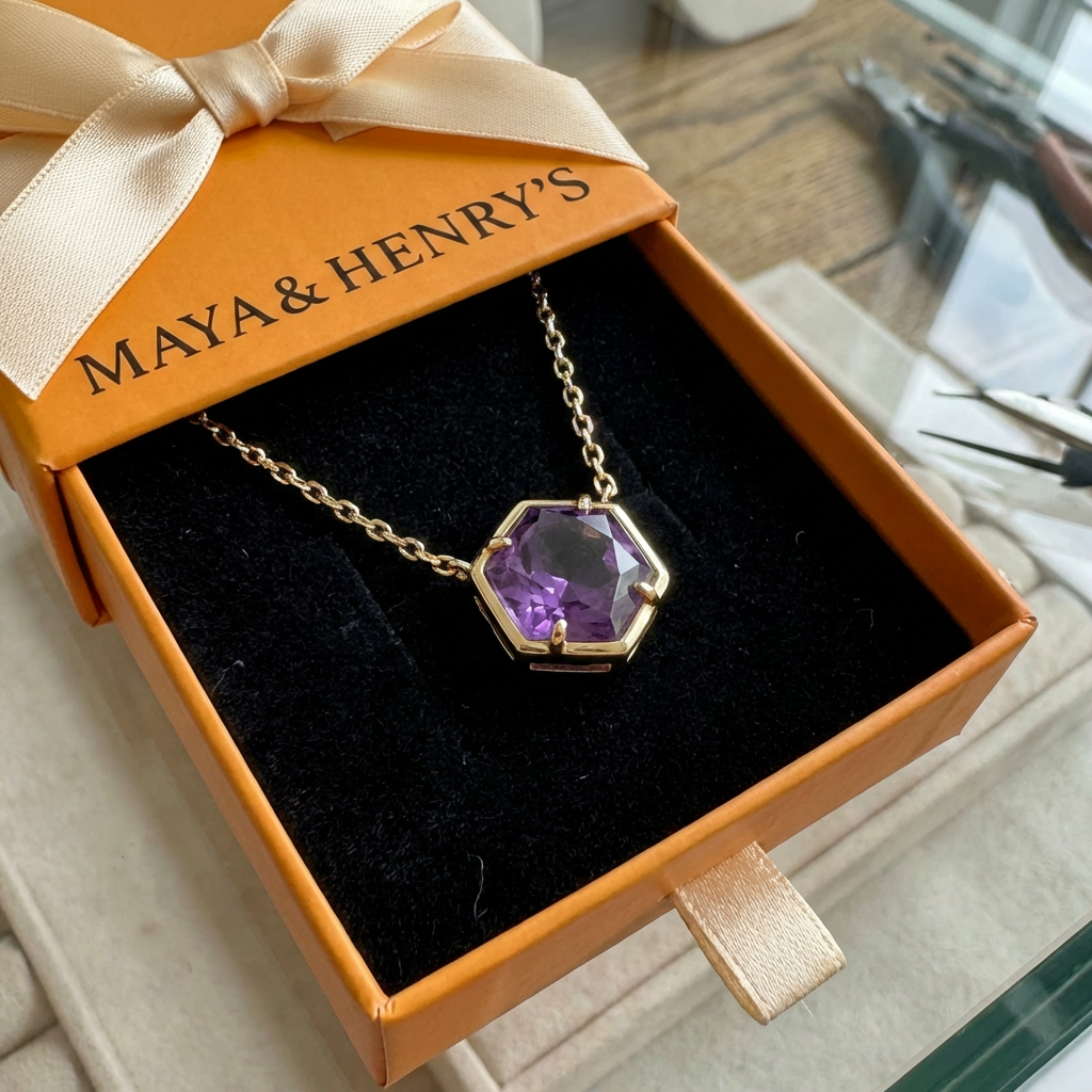 Amethyst Bezel Pendant Necklace | Rose Gold