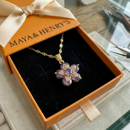 Amelyth Violet Flower Necklace | Gold