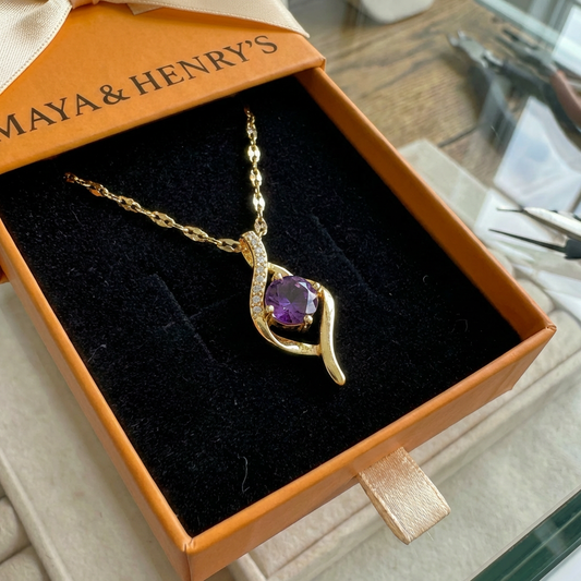 Vespera Amethyst Swirl Necklace | Gold