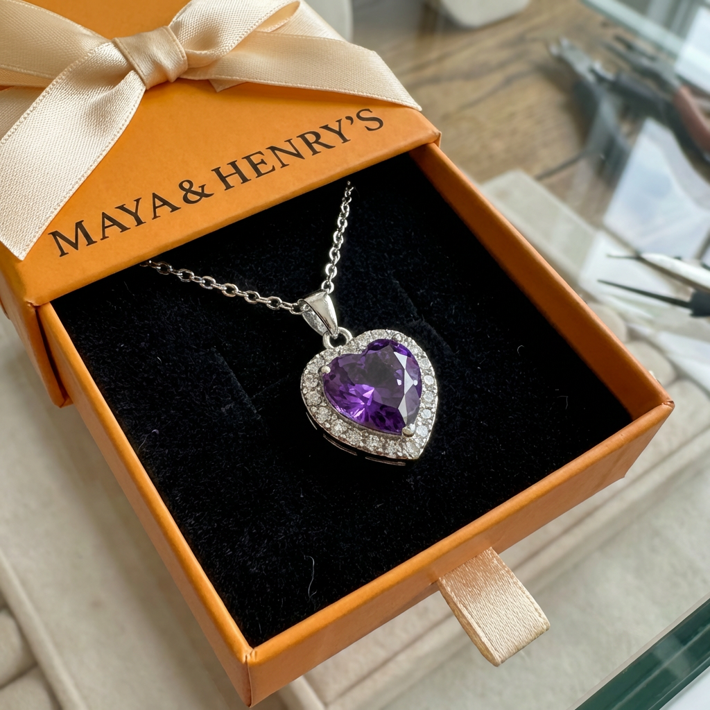 Amethyst Heart Radiance Necklace | White Gold