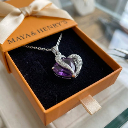 Amethyst Two Heart Necklace | White Gold