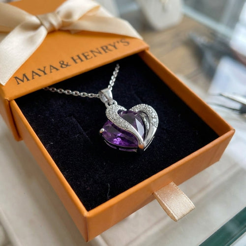 Amethyst Two Heart Necklace | White Gold