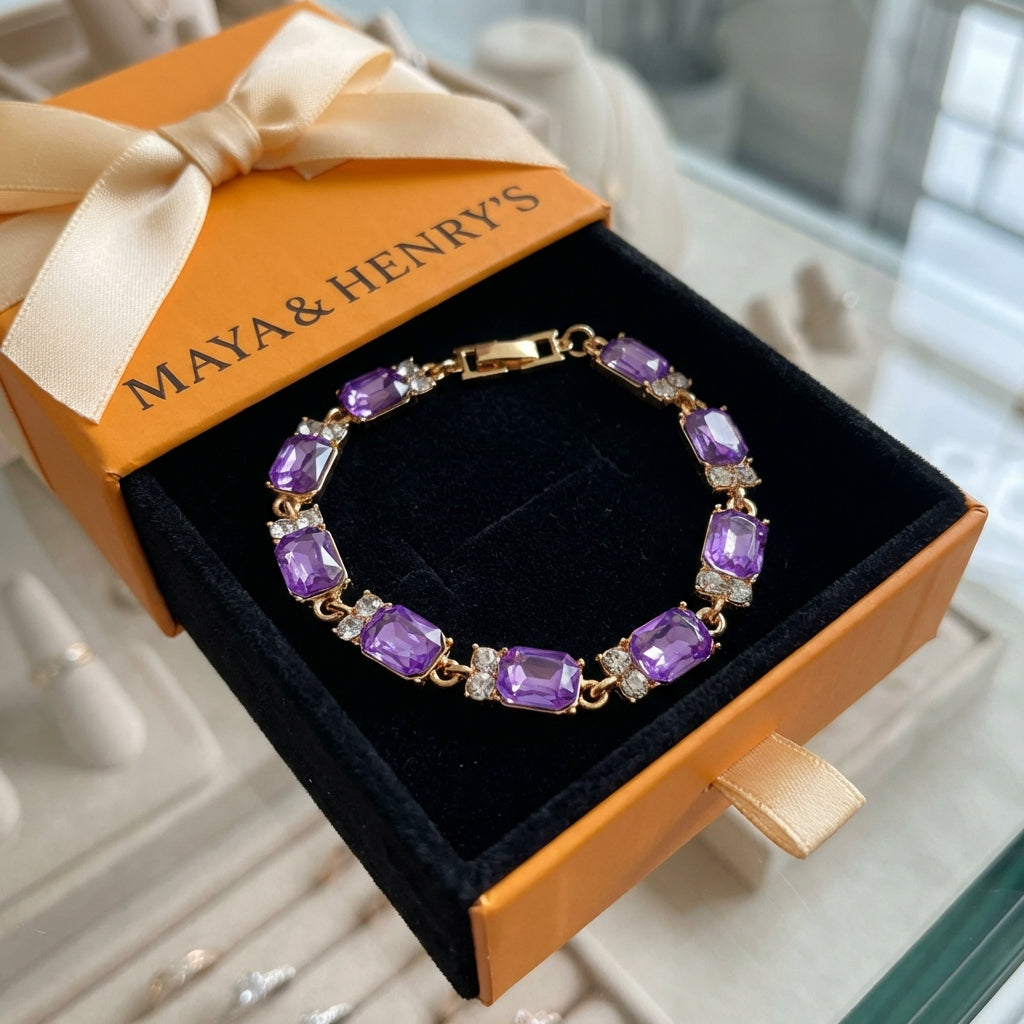 Valleria Amethyst Charm Bracelet | Gold