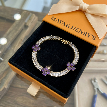 Amethyst Clover Heart Bracelet | Gold