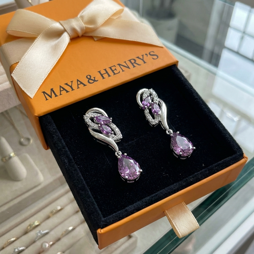 Amethyst Glimmer Drop Earrings | White Gold