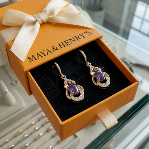 Moonlit Amethyst Teardrop Earrings | Rose Gold