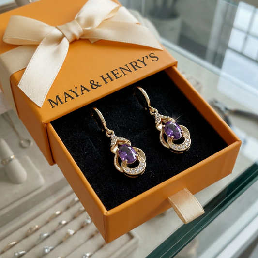 Moonlit Amethyst Teardrop Earrings | Rose Gold