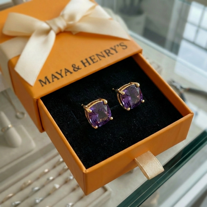 Amethyst Square Studs | Gold