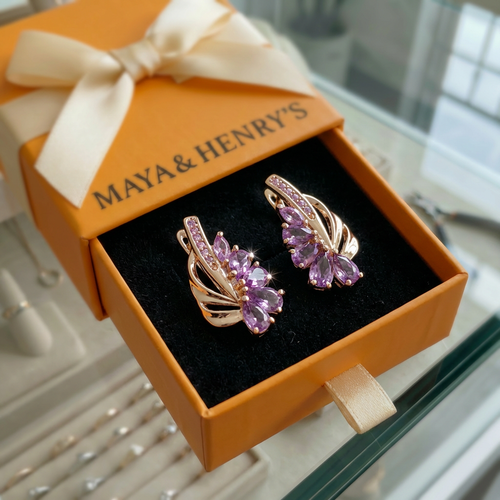 Viorelle Amethyst Wing Earrings | Rose Gold