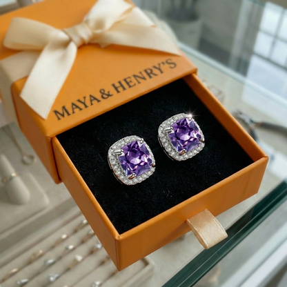 Amethyst Square Pave Studs | White Gold
