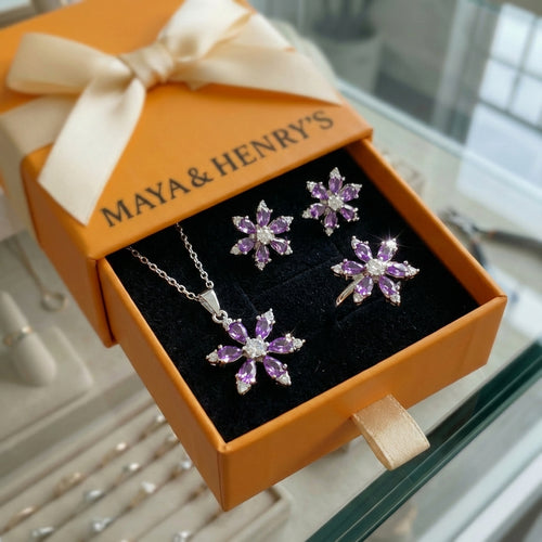 Amethyst Bloom Jewelry Set | White Gold