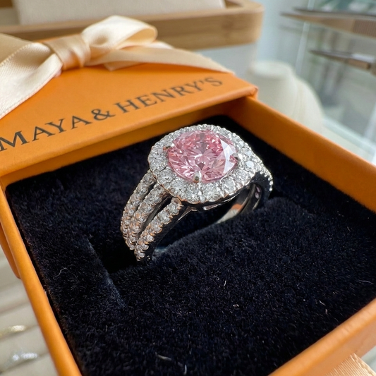 Blush Empress Halo Ring | White Gold