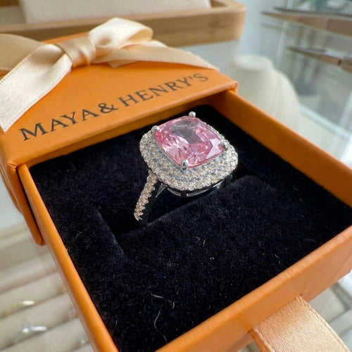 Cushion Pink Sapphire Ring | White Gold