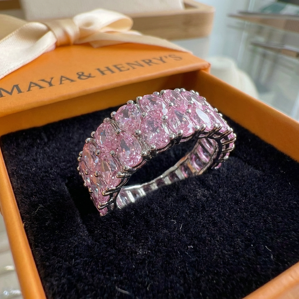 Blush Cascade Eternity Ring | White Gold