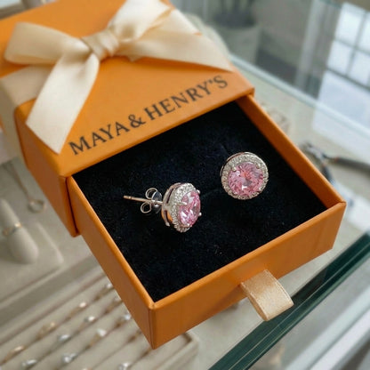 Pink Round Pave Studs | White Gold