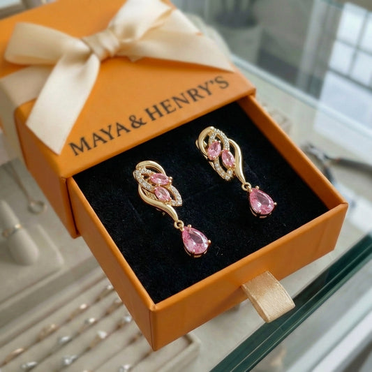 Pink Sapphire Glimmer Drop Earrings | Gold