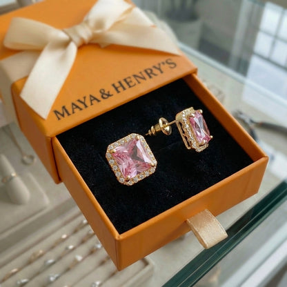 Pink Sapphire Pave Studs | Gold