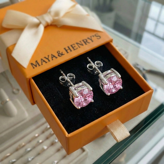 Pink Sapphire Round Studs | White Gold