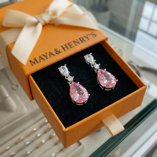 Mireya Blushflare Drop Earrings | White Gold