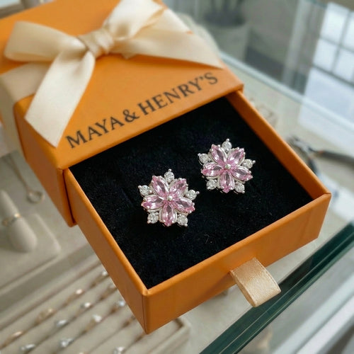 Cherry Blossom Earrings | White Gold