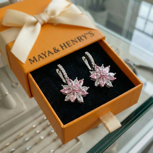 Thalia Pink Petalburst Earrings | White Gold