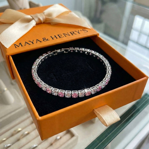 Pink Sapphire Duo Tennis Bracelet | White Gold