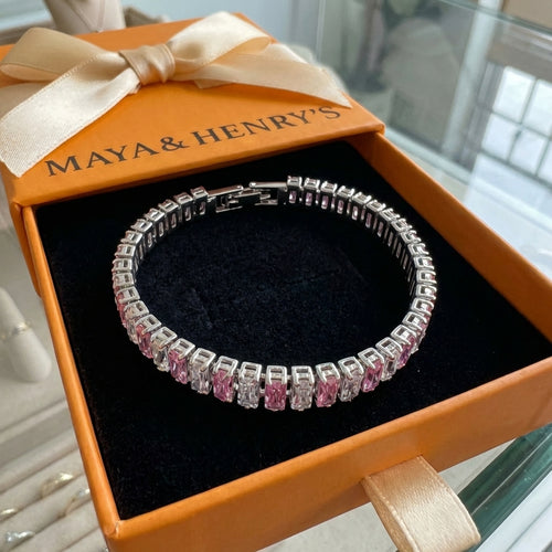 Pink Stripe Tennis Bracelet | White Gold