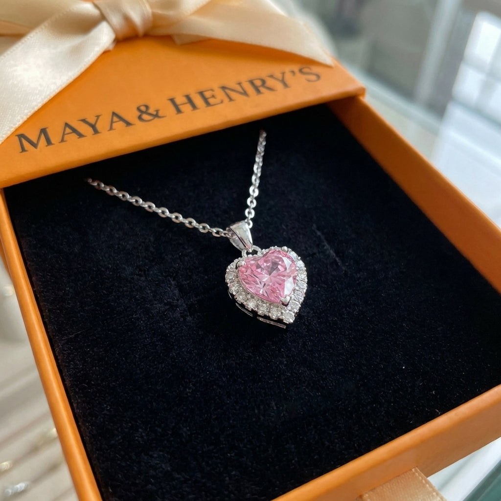 Pink Heart Radiance Necklace | White Gold