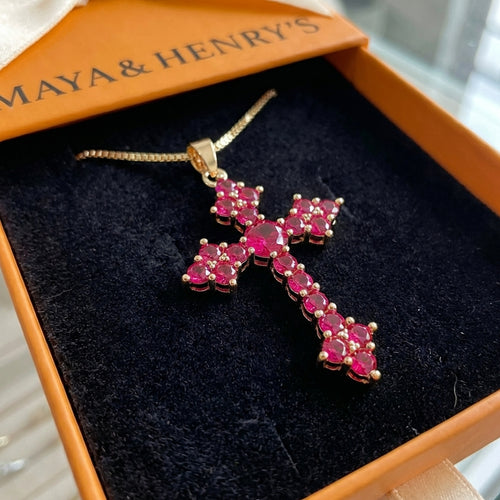 Pink Cluster Cross Necklace | Gold