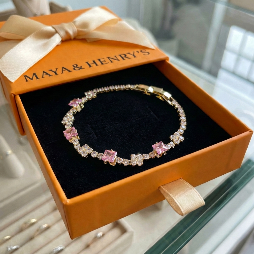 Blush Squares Tennis Bracelet | Gold