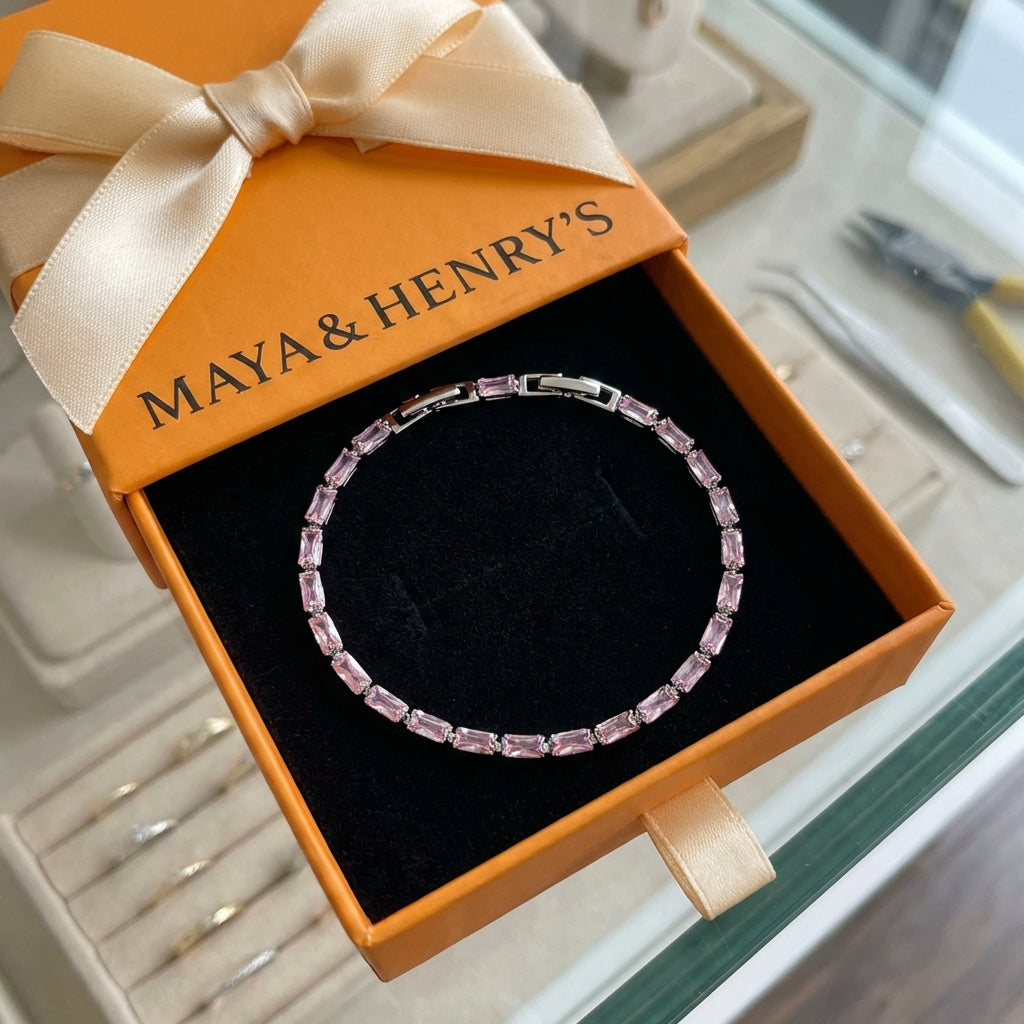Pink Sapphire Prism Tennis Bracelet | White Gold