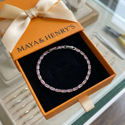 Pink Sapphire Prism Tennis Bracelet | White Gold