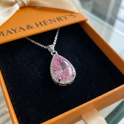 Pink Teardrop Necklace | White Gold