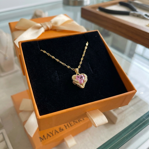 Angel Embrace Pink Heart Necklace | Gold