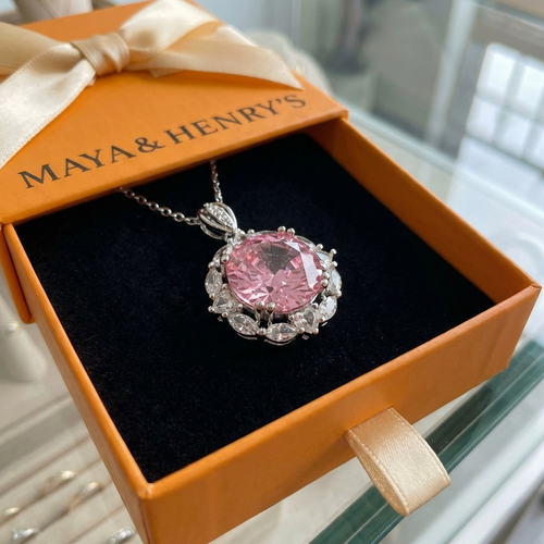 Rose Lotus Halo Necklace | White Gold