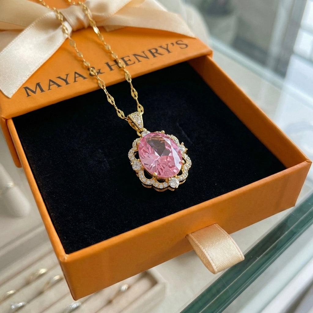 Rose Oval Crown Halo Necklace | Gold