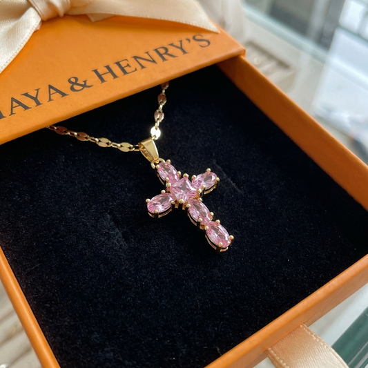 Rose Faith Cross Necklace | Gold