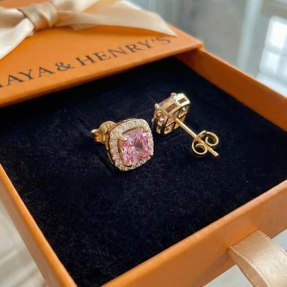 Pink Sapphire Pave Studs | Gold