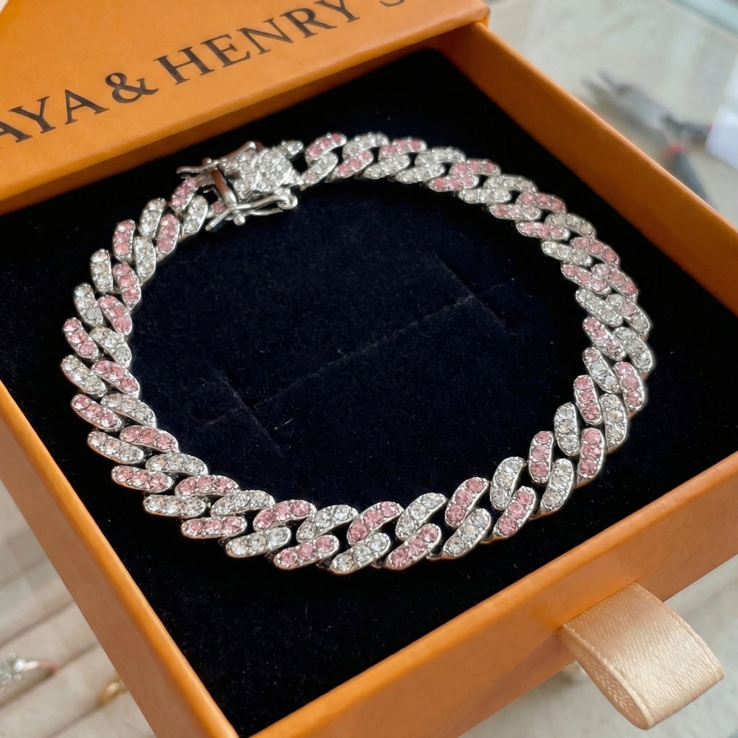 Arctic Blush Cuban Bracelet | White Gold