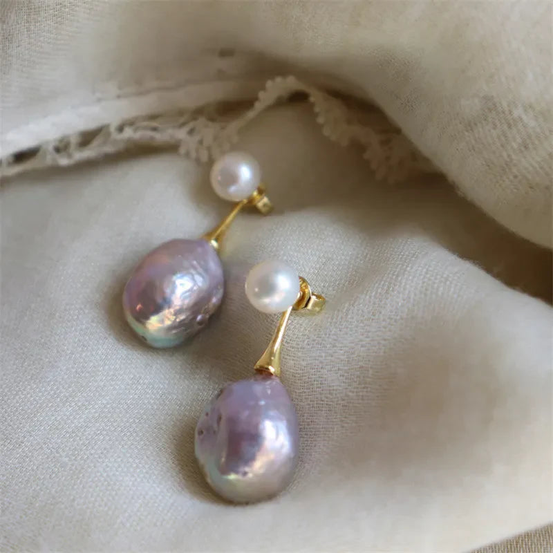 Exquisite Lilac Pearl Earrings | Gold