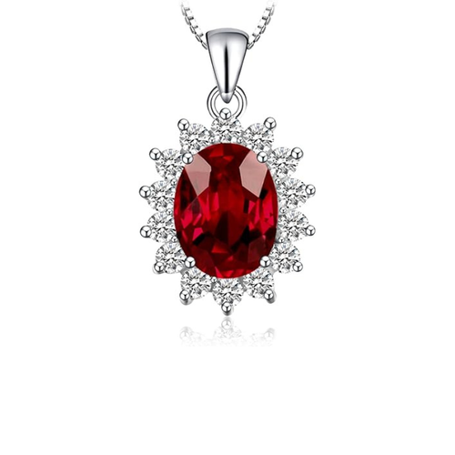 Classic Ruby Halo Necklace | White Gold