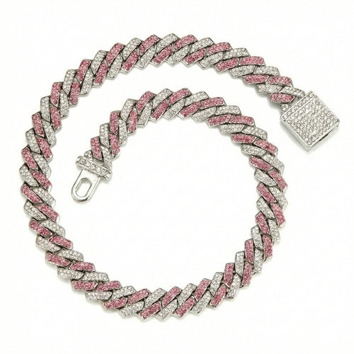 Pink Shimmer Cuban Bracelet | White Gold