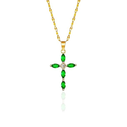 Emerald Cross Necklace | Gold