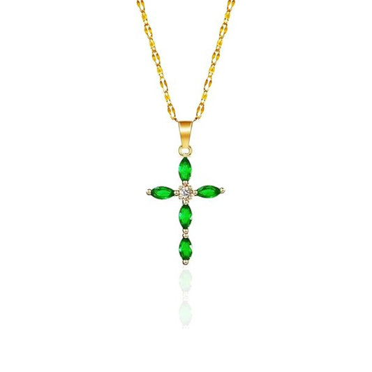 Emerald Cross Necklace | Gold