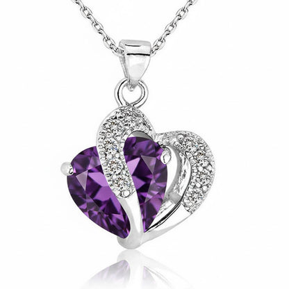 Amethyst Two Heart Necklace | White Gold